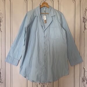 SKIMS Cotton Poplin Sleep Shirt Dress Sz Medium Light Blue Long Sleeve NWT